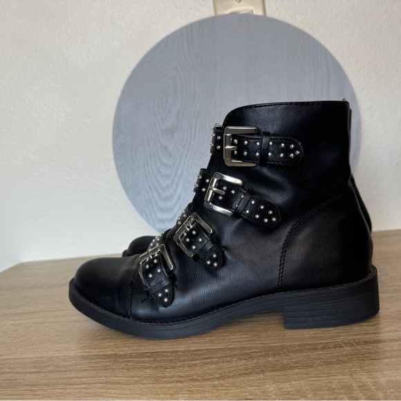 Studded Black Ankle Boots Utility Combat Boots Coachella Festival Shoes Sz 8 - Picture 4 of 8
